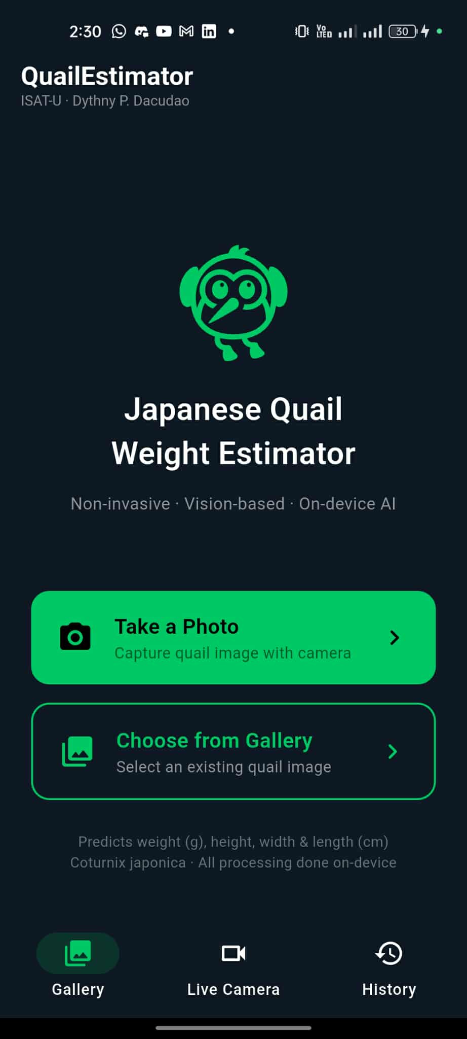 QuailVision capture screen
