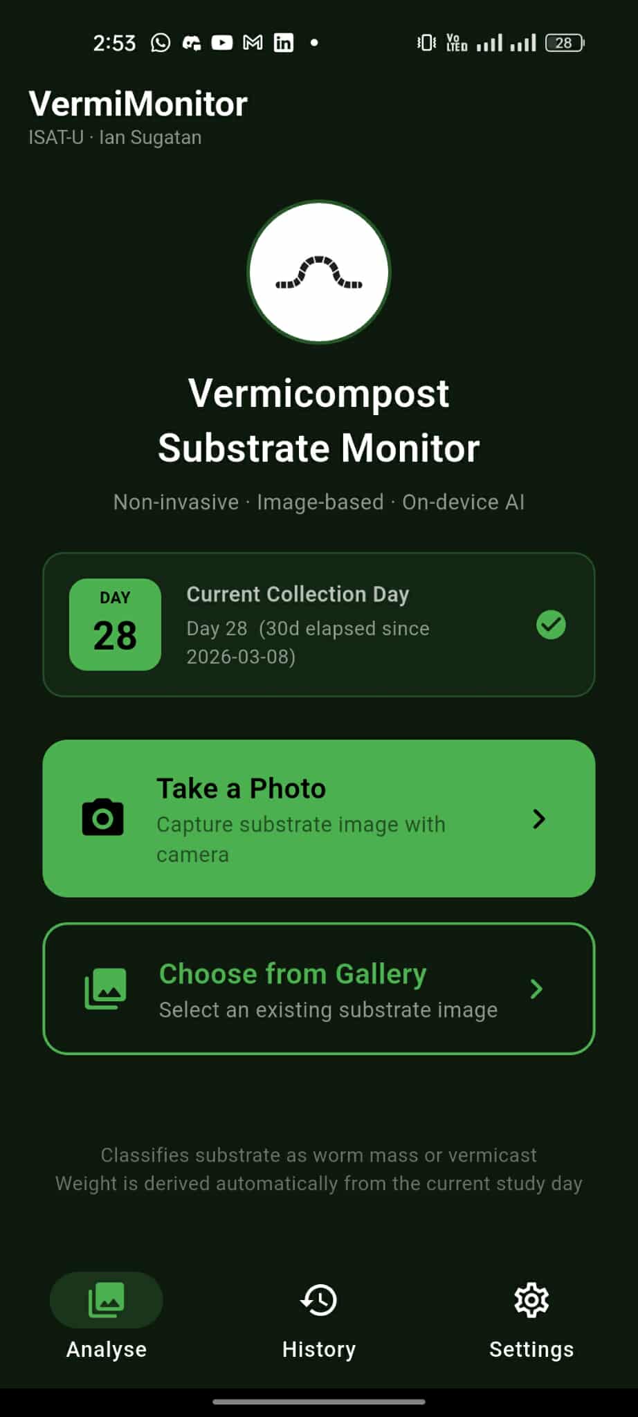 SIRIAN — vermicompost image capture screen